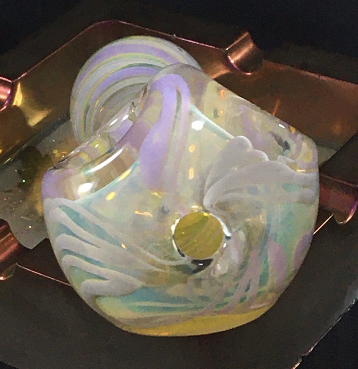 Double Bowl Spiral Wrapped in Lavender & Gray Hand Pipe - SGS - Oregon Glass