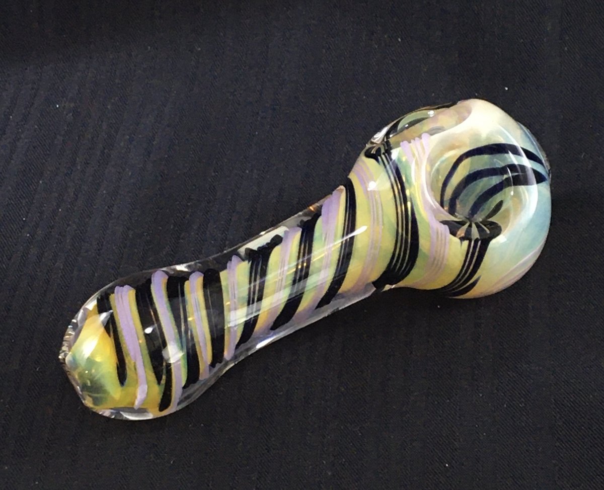 Double Bowl Spiral Wrapped in Pink & Black Hand Pipe - SGS - Oregon Glass
