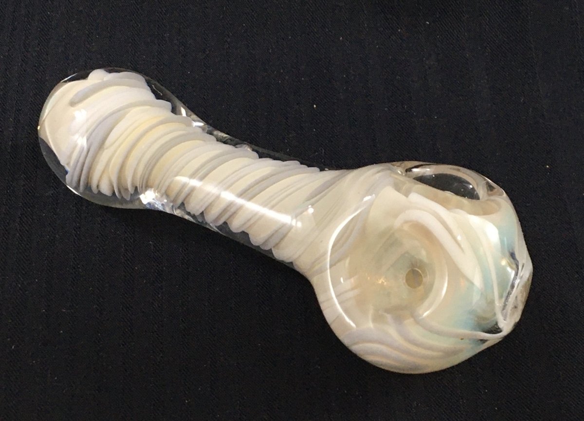 Double Bowl Spiral Wrapped in White & White Hand Pipe - SGS - Oregon Glass