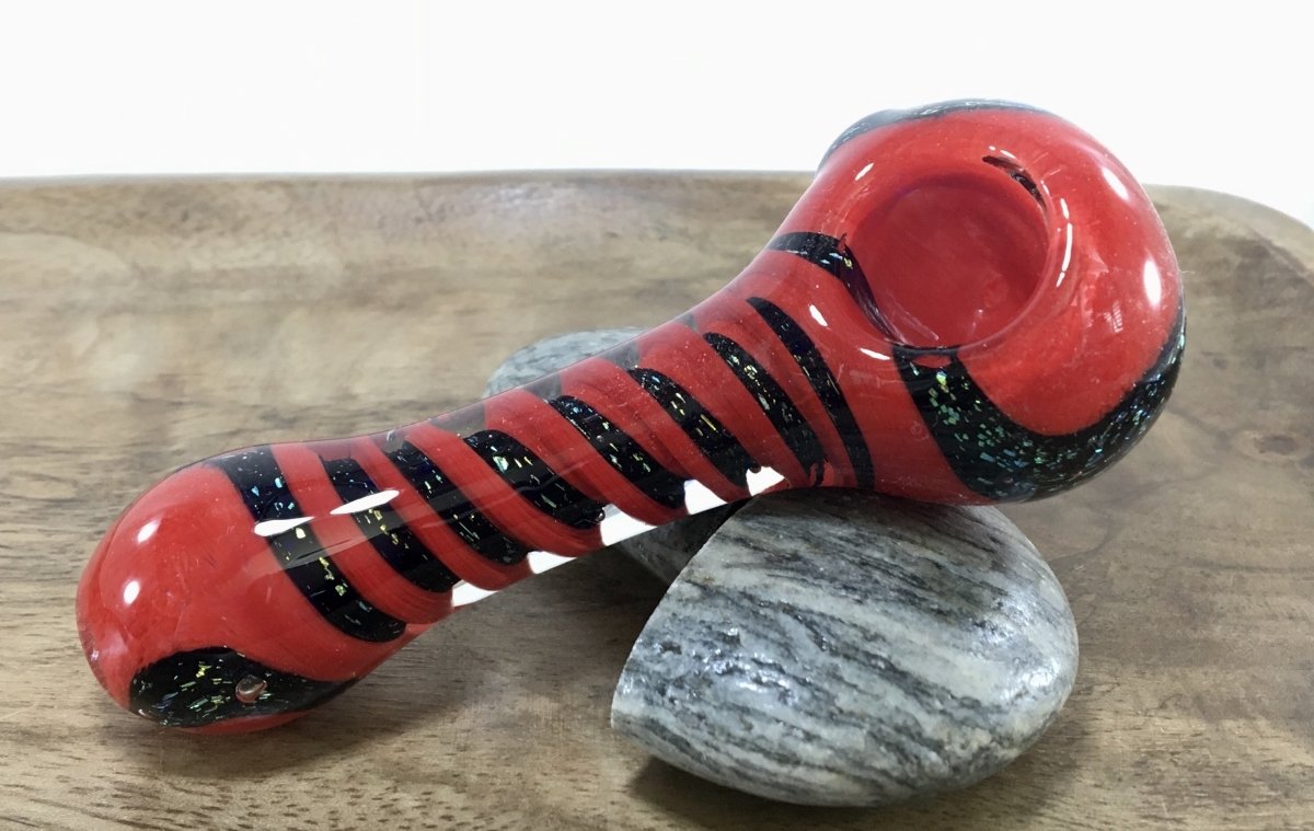 Red and Dichro Spiral Hand Pipe with Multi Holes in bowl – SGS