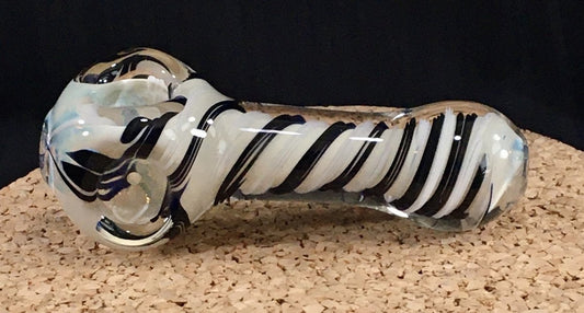 Double Bowl Spiral Wrapped in Black & White Hand Pipe - SGS - Oregon Glass
