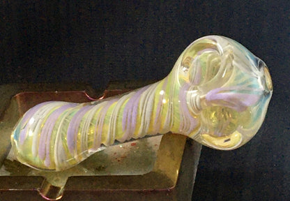 Double Bowl Spiral Wrapped in Lavender & Gray Hand Pipe - SGS - Oregon Glass