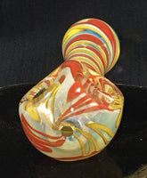 Double Bowl Spiral Wrapped in Red & Yellow Hand Pipe - SGS - Oregon Glass