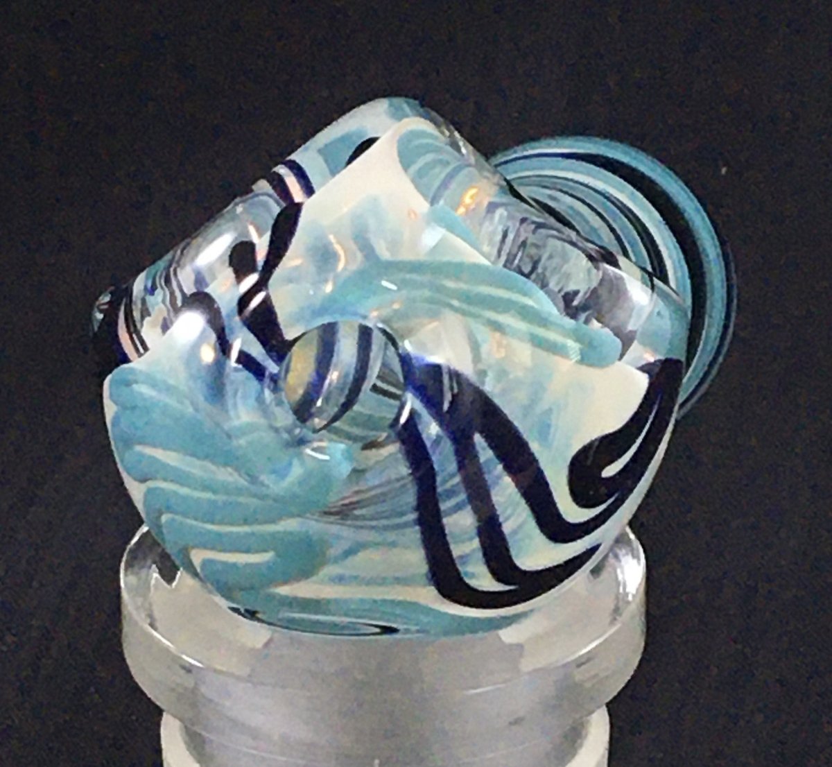 Double Bowl Spiral Wrapped in Turquoise & Black Hand Pipe - SGS - Oregon Glass