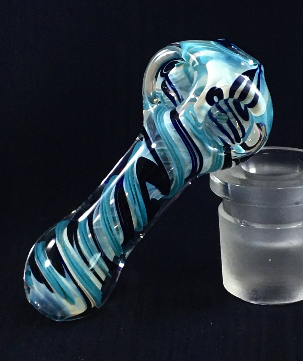 Double Bowl Spiral Wrapped in Turquoise & Black Hand Pipe - SGS - Oregon Glass