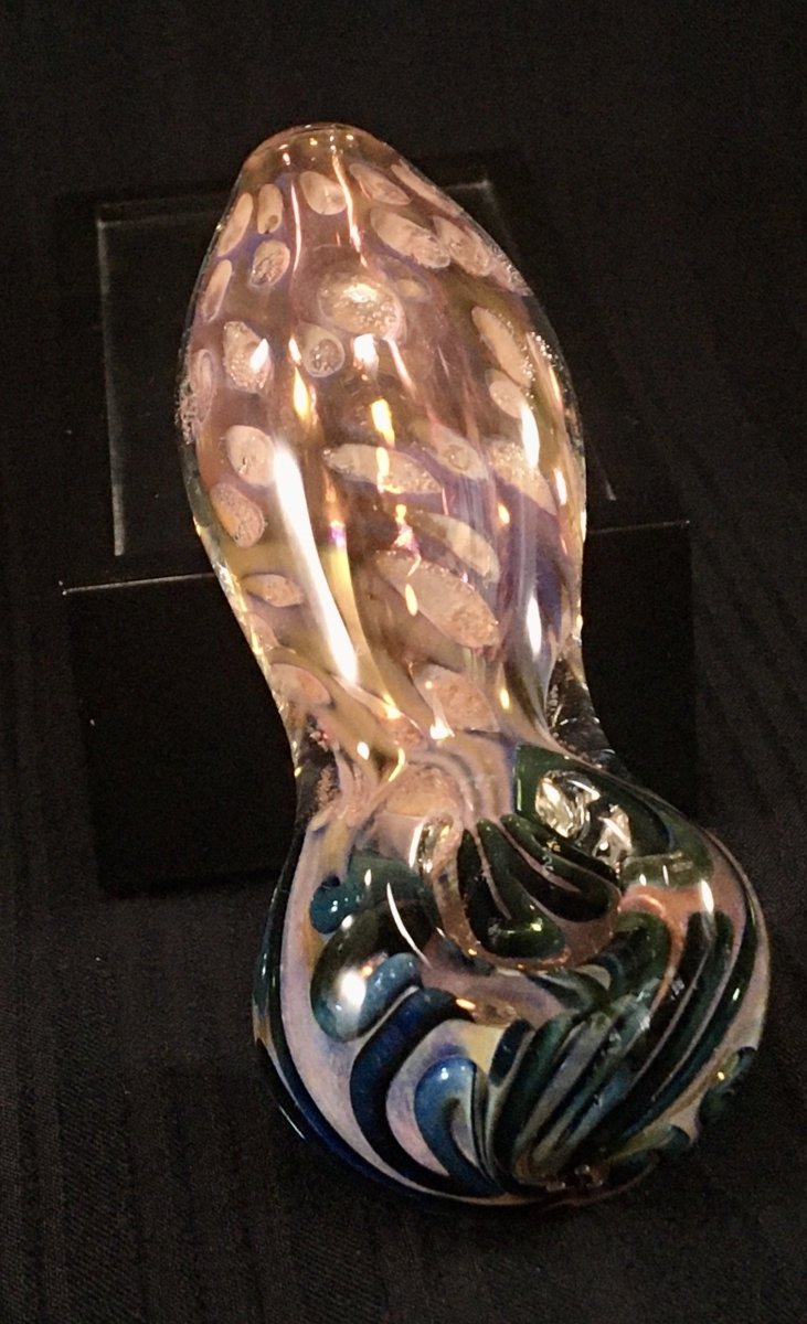 Gold Fumed with Green ZigZag Hand Pipe - SGS - SGS