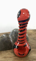 Red and Dichro Spiral Hand Pipe with Multi Holes in bowl. - SGS - SGS