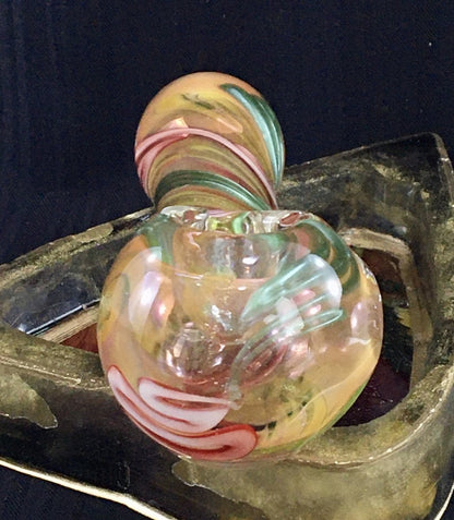 Single Bowl Spiral Wrapped in Pink & Green Hand Pipe - SGS - Oregon Glass
