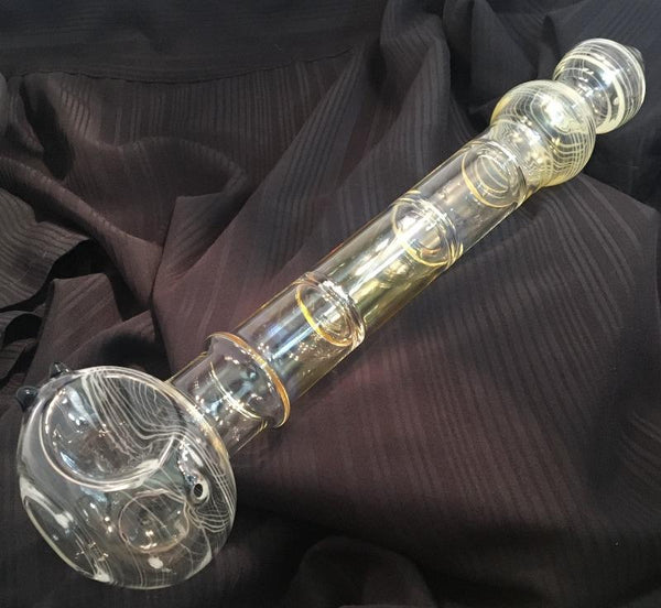 XXL Spoon Pipe - Fumed w White Spiral and Cobalt Marbles - SGS - Curated by Smoker's Gift Shop