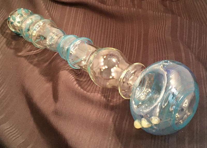 XXL Spoon Pipe - Fumed with Teal Stripes and Opaque Marbles - SGS - Curated by Smoker's Gift Shop