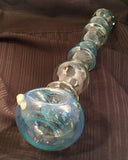 XXL Spoon Pipe - Fumed with Teal Stripes and Opaque Marbles - SGS - Curated by Smoker's Gift Shop