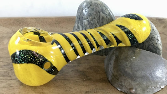 Yellow and Dichro Spiral Hand Pipe with Multi Holes in bowl. - SGS - SGS