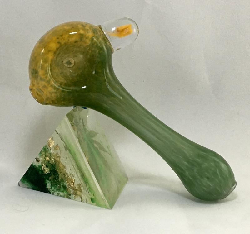 Yellow and Green Fritted Hand Pipe - SGS - Antonio Casale